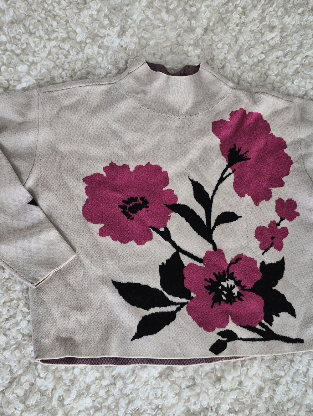 Anthropologie Maeve The Carys Mock-Neck Pullover Cream Floral S Boho - Picture 2 of 8